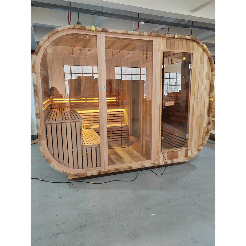 SAUNASNET® Mirage Cube Outdoor Cabin Sauna With Changing Room (L-Bench) Round 03