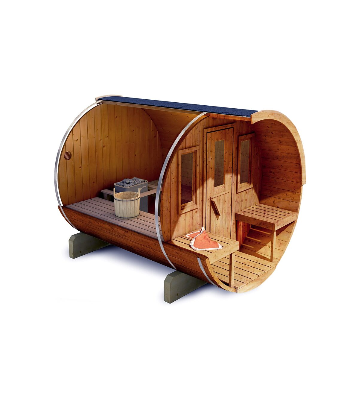 SAUNASNET® Outdoor Basic Sauna With Porch Barrel 08