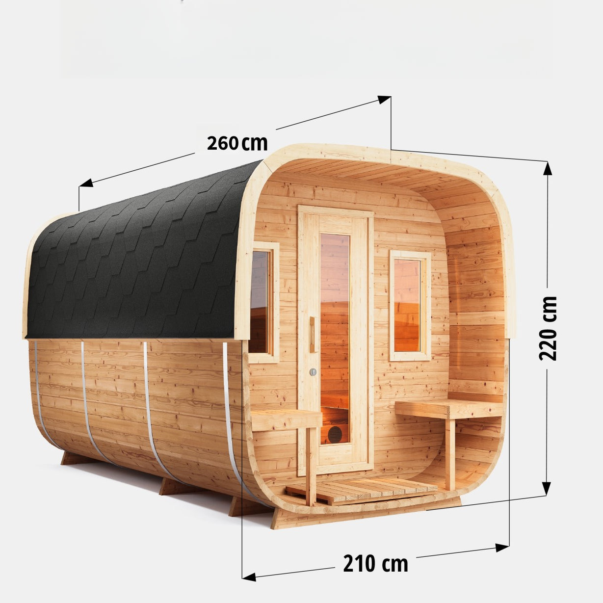 SAUNASNET® Outdoor Double Room Sauna with Porch Barrel 14