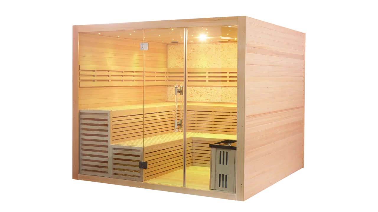 SAUNASNET® Indoor Therapy Wood Steam Sauna Rooms（Double Bench）Glass 10