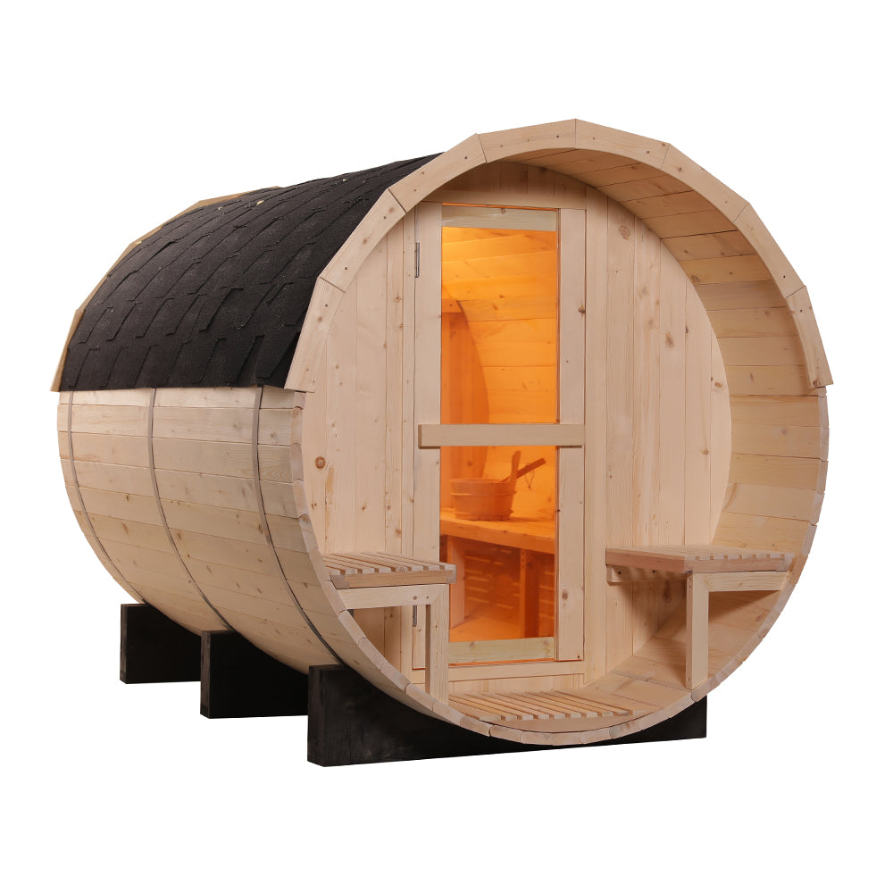 SAUNASNET® Canadian Wood Outdoor Sauna Room Barrel 02